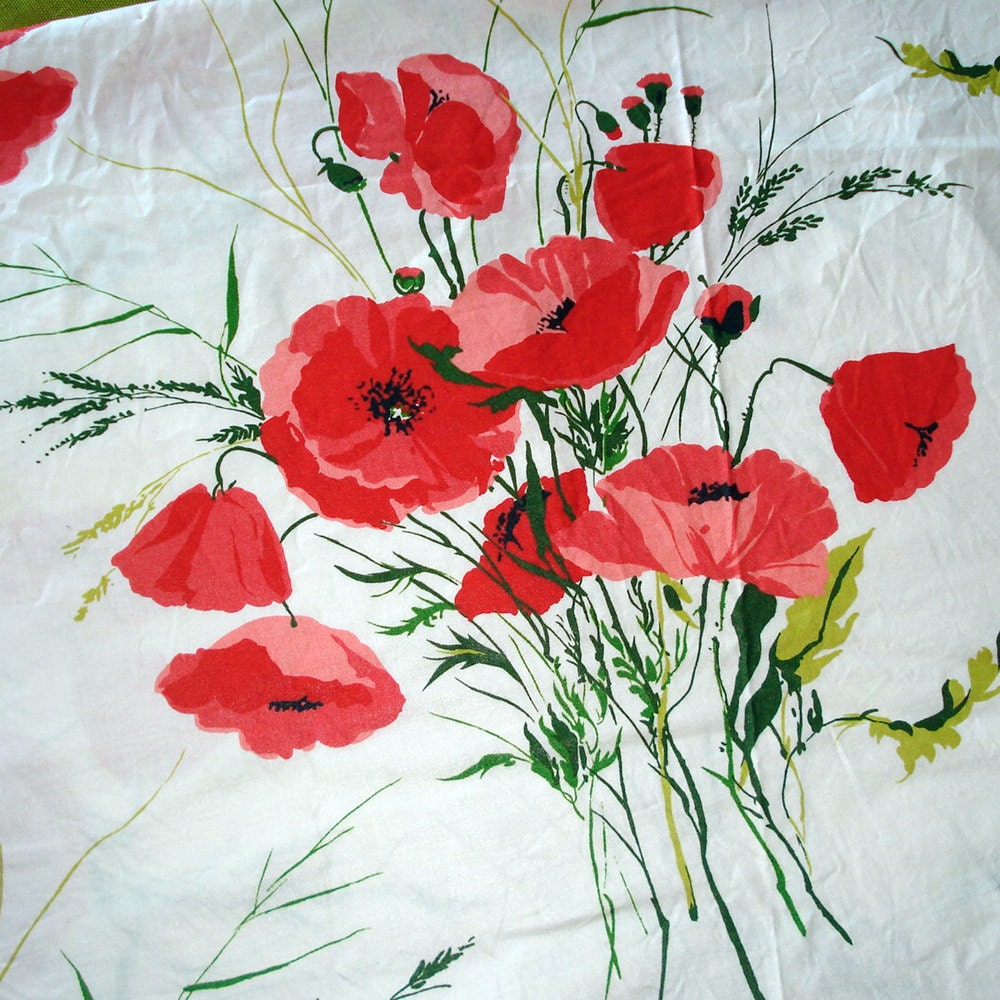 Vintage Home Decor Fabric Field Poppies A Season by SelvedgeShop