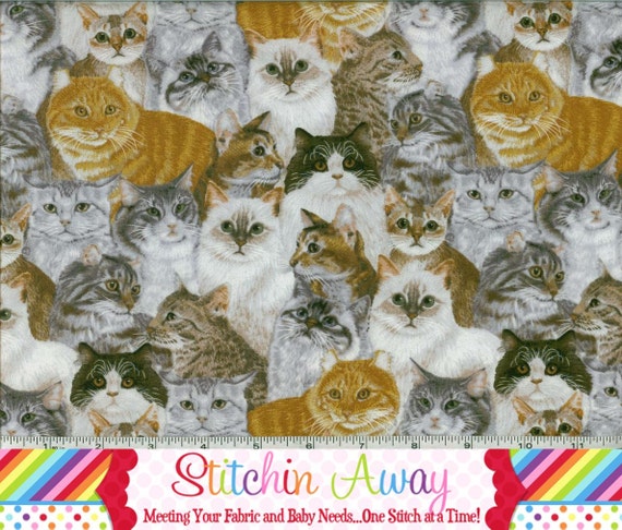 CATS ALLOVER Fabric New 100% Cotton Quilting Sewing Cat KITTY Kitten