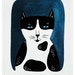 isaac cat . original watercolor painting in black white and blue . by natasha newton