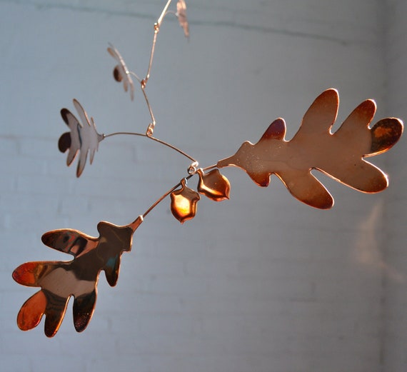 Handmade Copper Oak Mobile Oak Leaves