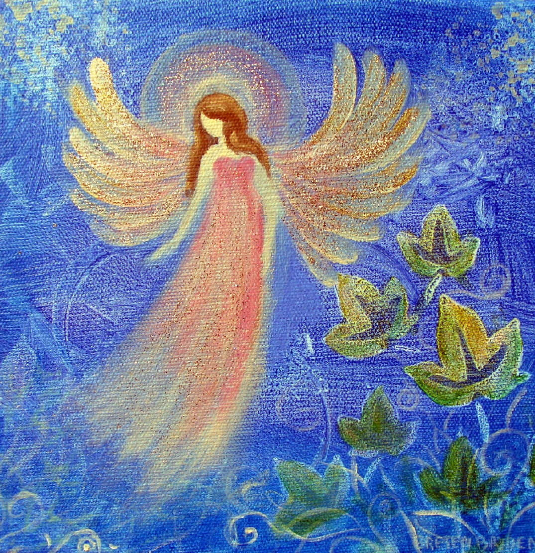 Healing Angel Original Acrylic Painting 8 x8 wrap by BrydenArt