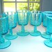 Aqua Blue Glass Goblets Westmoreland Glass Paneled Grape Glasses Opalescent Set of Six Drinking Glasses Table Setting Vintage