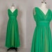 vintage 1960s dress 60s dress chiffon grecian party full skirt kelly green formal