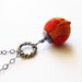 Natural Coral Necklace Round Ball Stone on Delicate 18" inch Sterling Silver Chain - Oxidized Black
