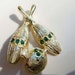 Vintage Bowling Ball Pin Brooch Emerald Rhinestone