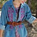 Denim Jacket Vintage 70s Distressed Light Blue Denim Embroidered Hippie Drifter Jacket (m l)