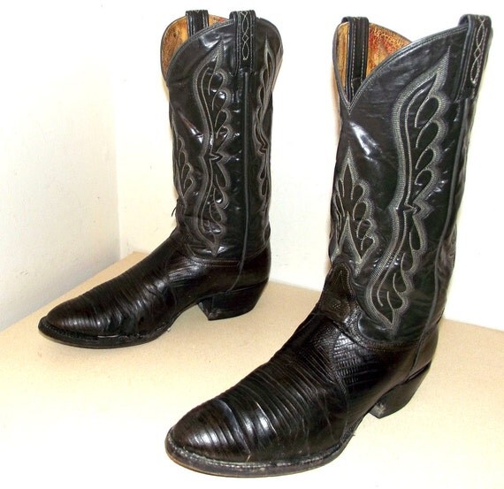 Vintage Tony Lama Cowboy Boots Dark grey and Black leather