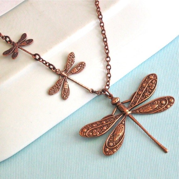 Copper Dragonfly Necklace Dragonfly Jewelry