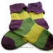 Socks - Hand Knit Socks with Green, Yellow and Purple Stripes and Lace Cuffs