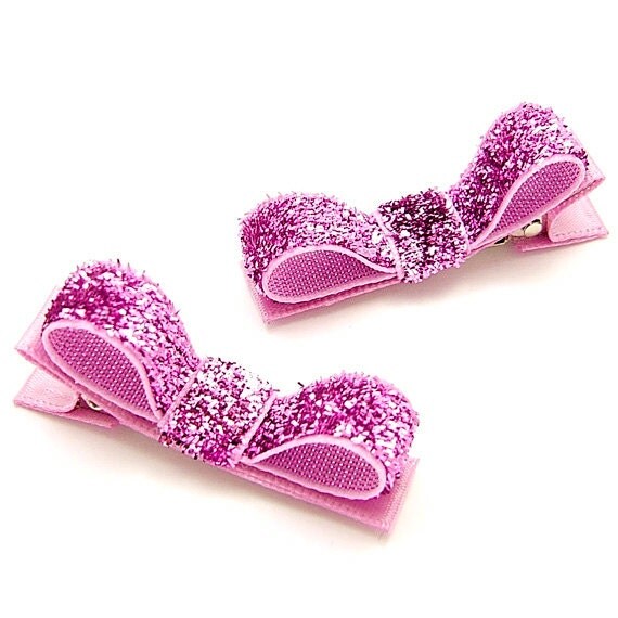 Pink Glitter Clips Bubble Gum Pink Hair Clips One Pair