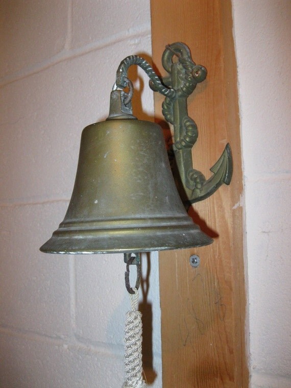 Old Solid Brass Ships Bell Anchor Wall Mount Large Beautiful