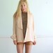 Blush Pink Silk Open Front Blazer Jacket Vintage 80s Slouchy Layering Top LARGE L