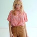 Coral Printed Silk Shirt Vintage 80s Short Sleeve SMALL MEDIUM S M