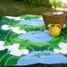 RESERVED - Picnic Blanket - Quilted Summer Beach Blanket with Vintage Dutch Midcentury Modern Aqua Blue Green Garden Flowers (Ready To Ship)