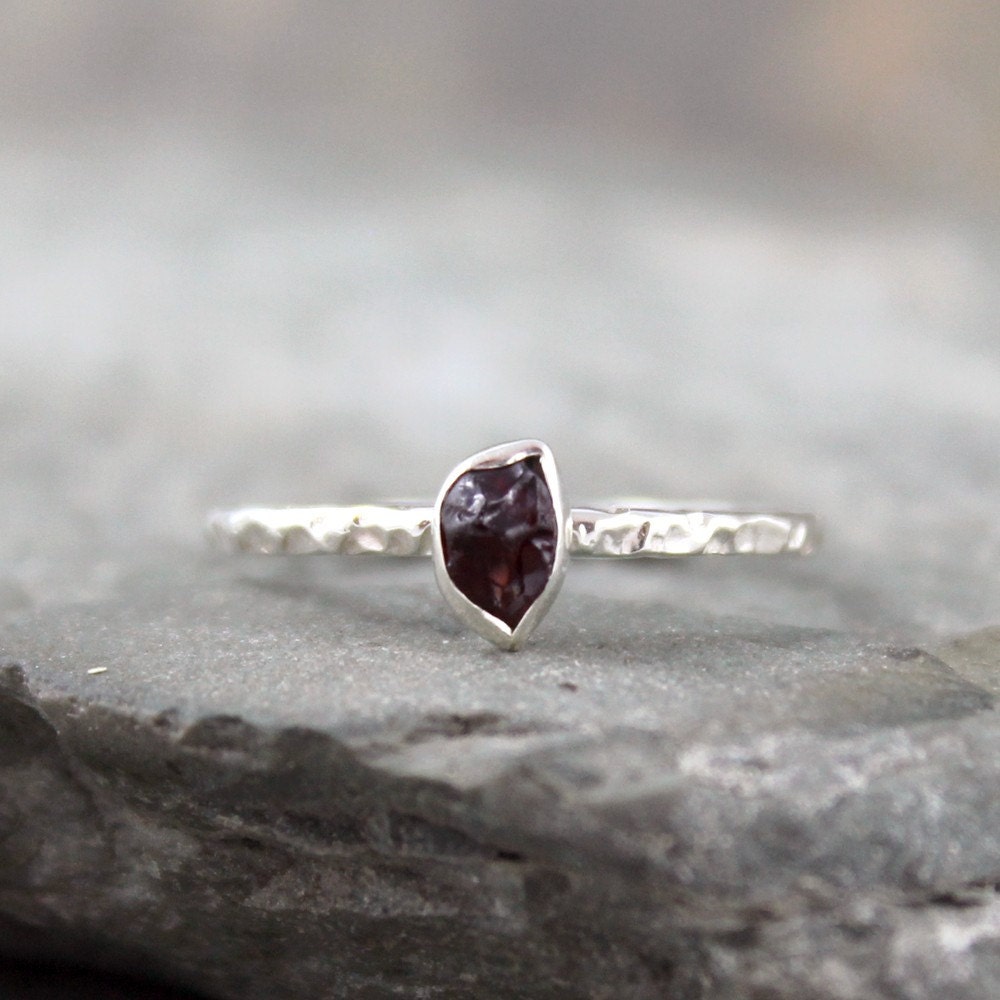 Garnet Ring Raw Uncut Rough Gemstone Ring Sterling Silver