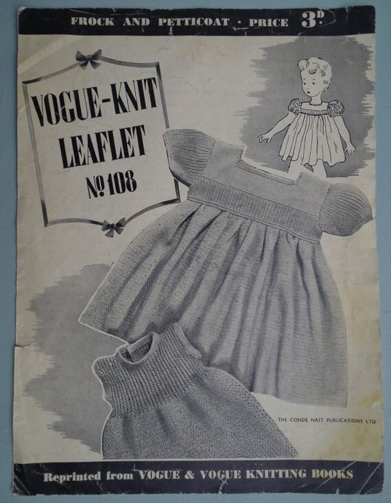 VOGUE Knitting Pattern Vintage 1940s Baby Dress Frock