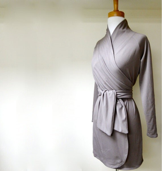 Short wrap dress with shawl collar organic cotton more