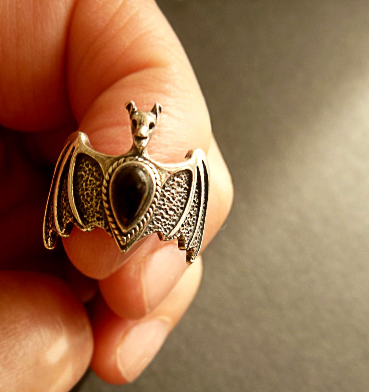 silver black onyx bat ring