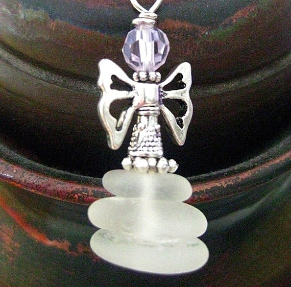 Seaglass Fairy Suncatcher, Christmas Ornament, Rear View Mirror Charm or Pendant