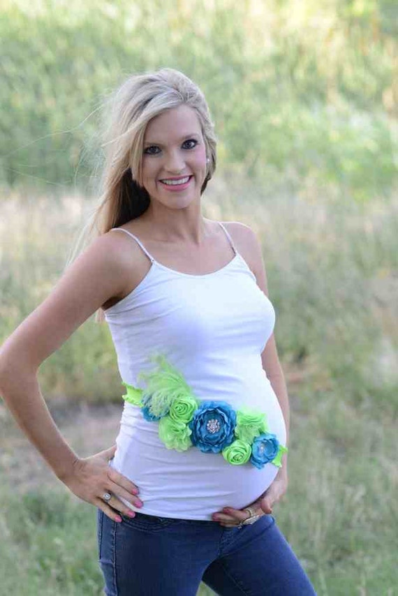 Items similar to Lime Green and Turquoise Pregnancy Maternity Sash, Flower Girl, Photo Prop