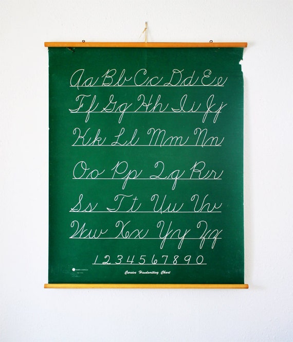 vintage school cursive alphabet chart animal abc chart