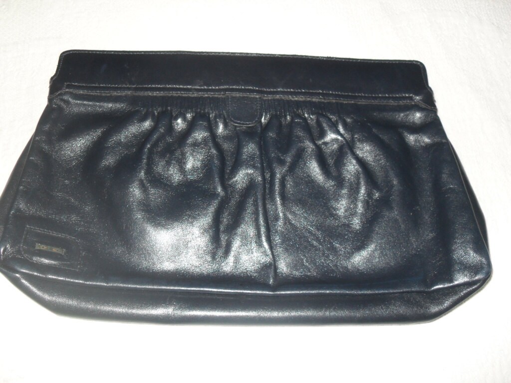 Vintage 70s Clutch Bag Navy Blue Leather by Phillippe