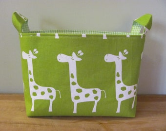 LARGE Fabric Organizer Basket Storage Container Bin Bucket Bag Diaper Diapers Holder Home Decor- Size Large- Green Giraffes