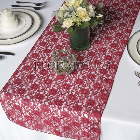 Wedding Table Table Lace Runner Runner runner Burgundy overhang  table