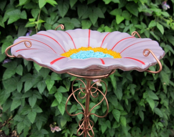 Items Similar To Garden Flower Bird Bath, Stained Glass In Lilac, 7.50 