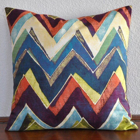 Items similar to Decorative Pillow Cover Ikat Pillow Cover Zig Zag Chevron in Jewel Tones 20x20 ...