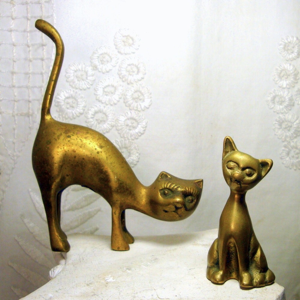 vintage brass cat figurines