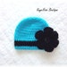 Newborn Baby Girl Crochet Baby Flower Hat Blue Black