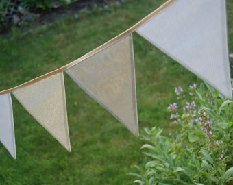 Custom Wedding Banner Decoration in White, Ivory -- Classic Banner Bunting Fabric Flags -- for Summer Picnic, Birthday, Baby Shower, Fete