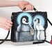 Vintage leather bag 'Sacred pinguins', hand-painted