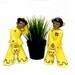 Vintage Asian Boy Girl Figurines Yellow Pottery 1950s