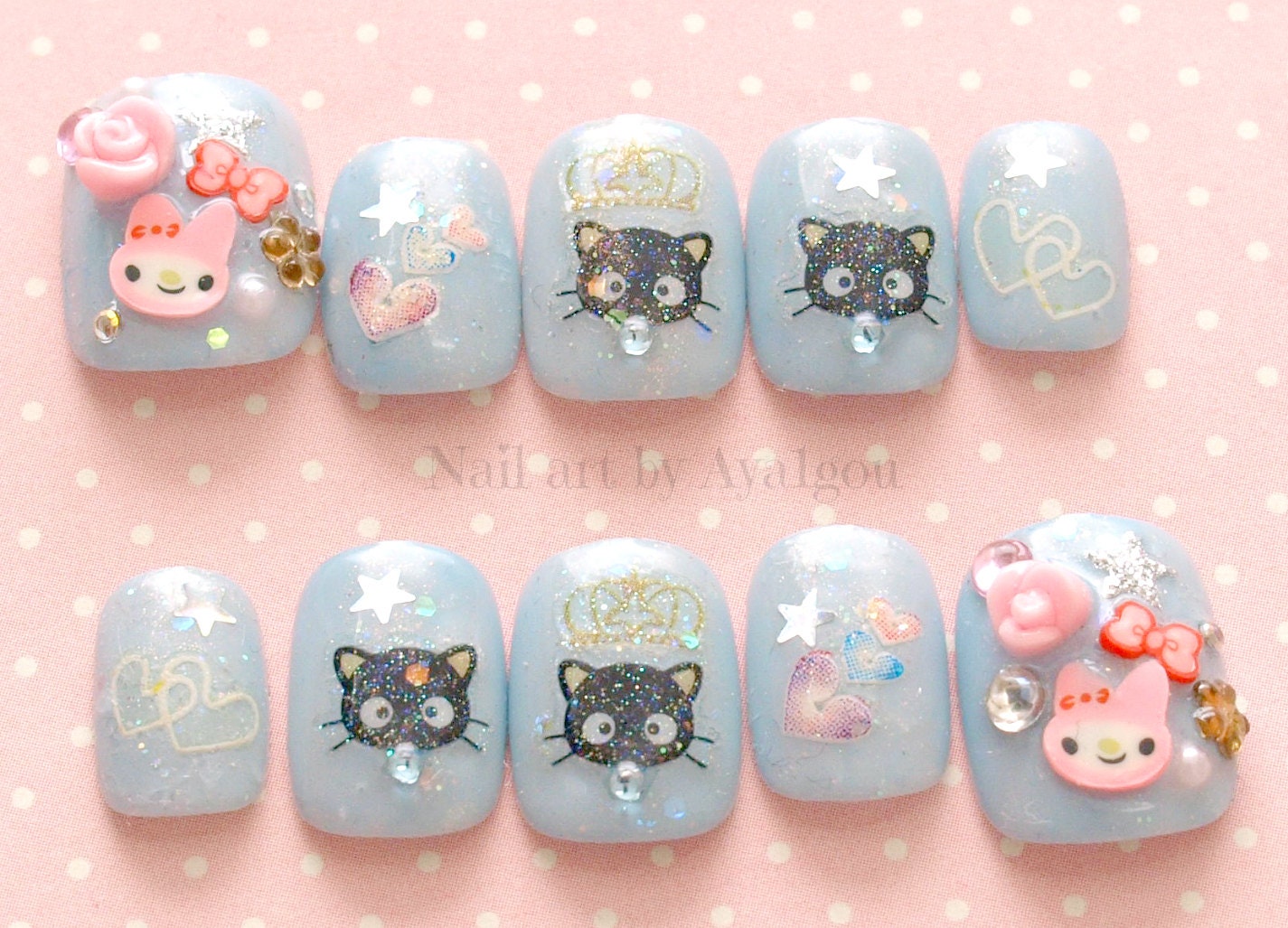 Kawaii nails Japanese 3D nails pastel fairy kei cats