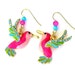 Multicolor hummingbird earrings, pink, blue, green, enamel, Swarovski crystal