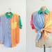 Vintage 100% Silk Pastel Color Blocked Unisex Blouse ..