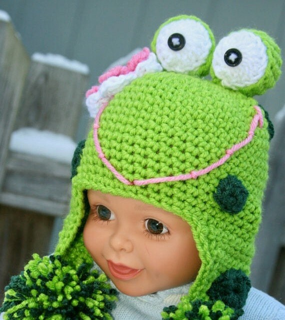 Items similar to Baby girl frog hat baby 0-3 months newborn crochet in ...