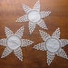4 Vintage Ivory White Lace Crochet Linen Center Doilies, 6 point stars, 1 large, 3 smaller