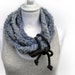 Crocheted extra long infinity scarf , wool yarn dusty blue, light grey, charcoal grey, titanium grey. Chunky winter accessories