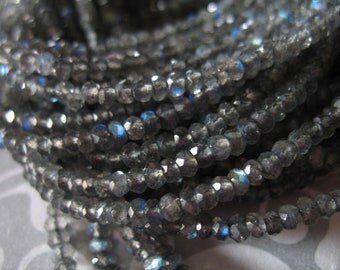 Shop Sale.. LABRADORITE Rondelles Beads, Luxe AAAA, 3 mm, 1/2 Strand, Silver Gray Grey, tons blue flashes neutral top solo