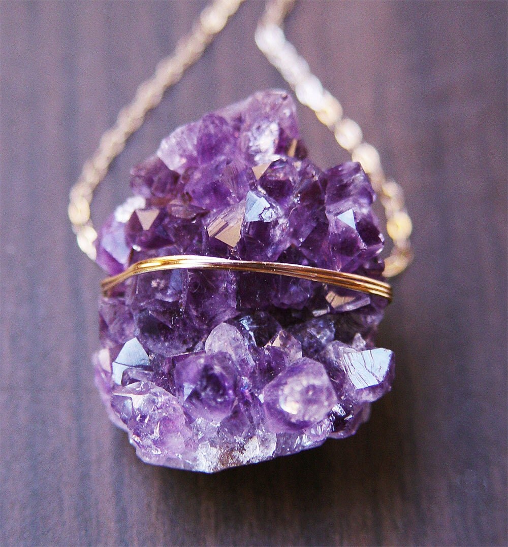 Purple amethyst druzy necklace 14 karat gold pendant OOAK