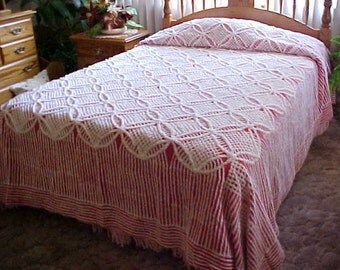 REDUCED. Red and white wedding ring chenille bedspread from 1950's- nice