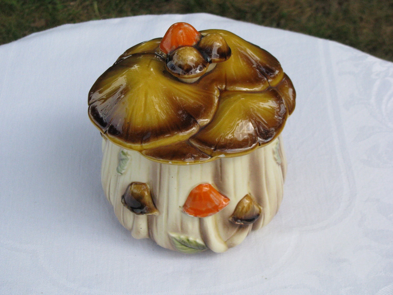 Vintage Homco Canister Cookie Jar Number 1410 Mushrooms Haute Juice