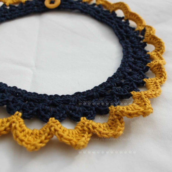 Navy and Mustard Crochet Choker by girlybunches on Etsy