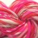 Bulky Handspun Yarn Love Conquers All 54 yds, thick and thin, hand dyed merino wool, pink red white knitting supplies crochet supplies