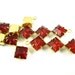 2 - Vintage Glass Square Stone in 1 Ring 3 Stones Brass Prong Settings - Siam - 30x8mm .
