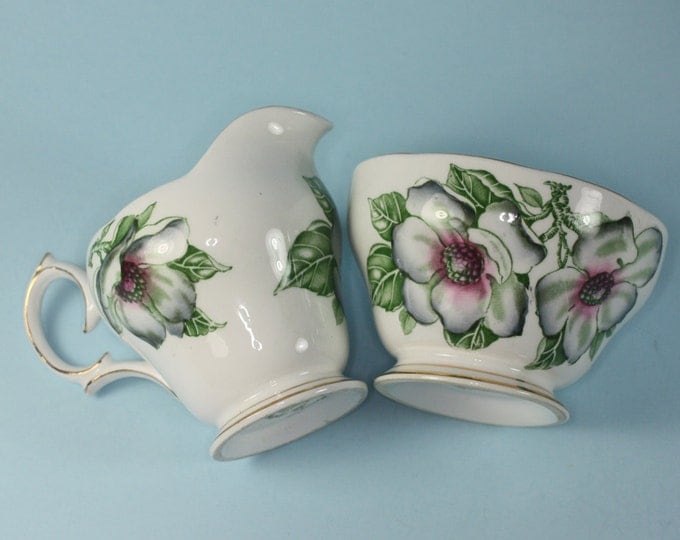 Magnolia China Creamer Sugar Bowl Queen Anne England Vintage