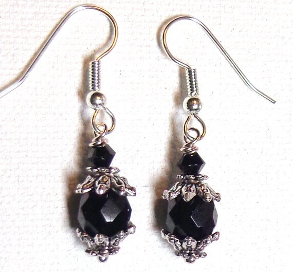 Earrings-Black-Swarovski Austrian Crystal-Black Faceted